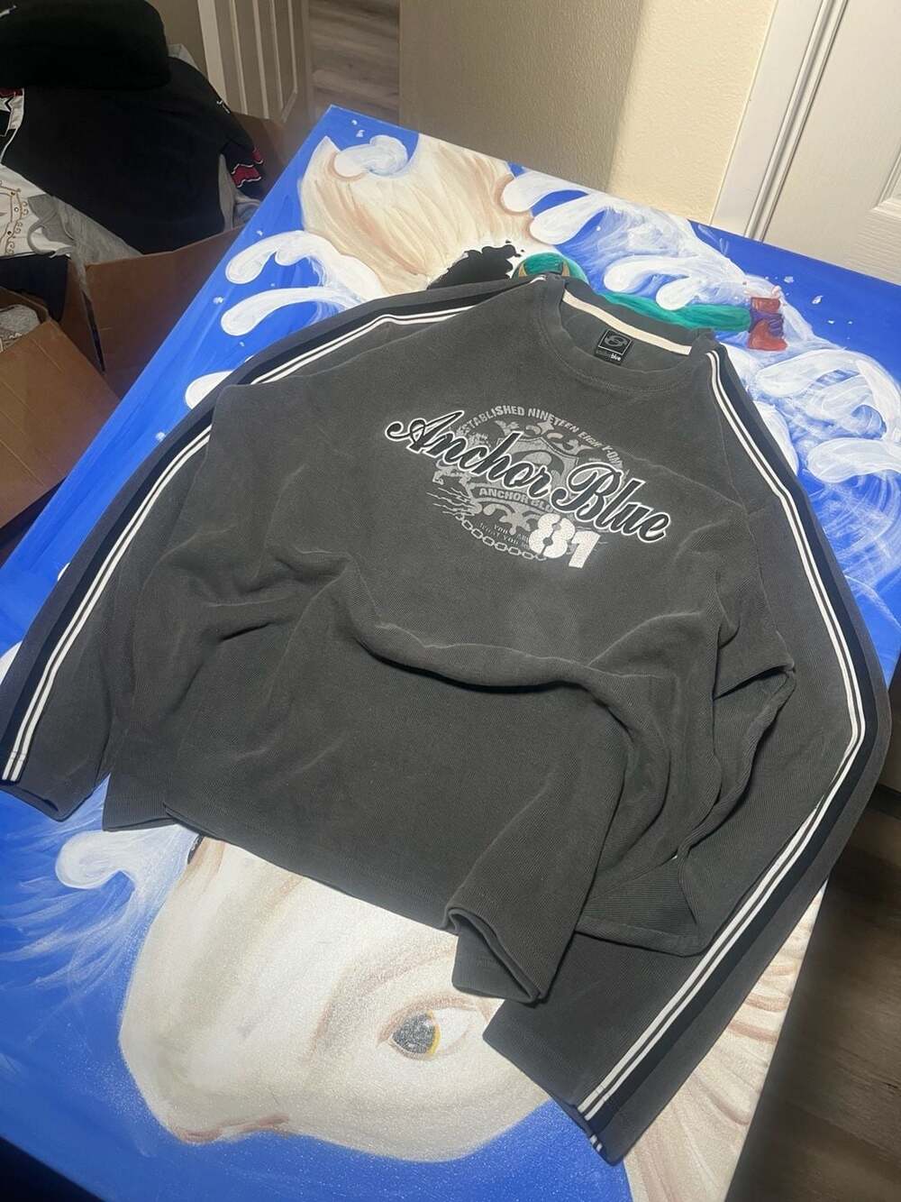 Vintage Anchor Blue Graphic Crewneck Sweatshirt XL